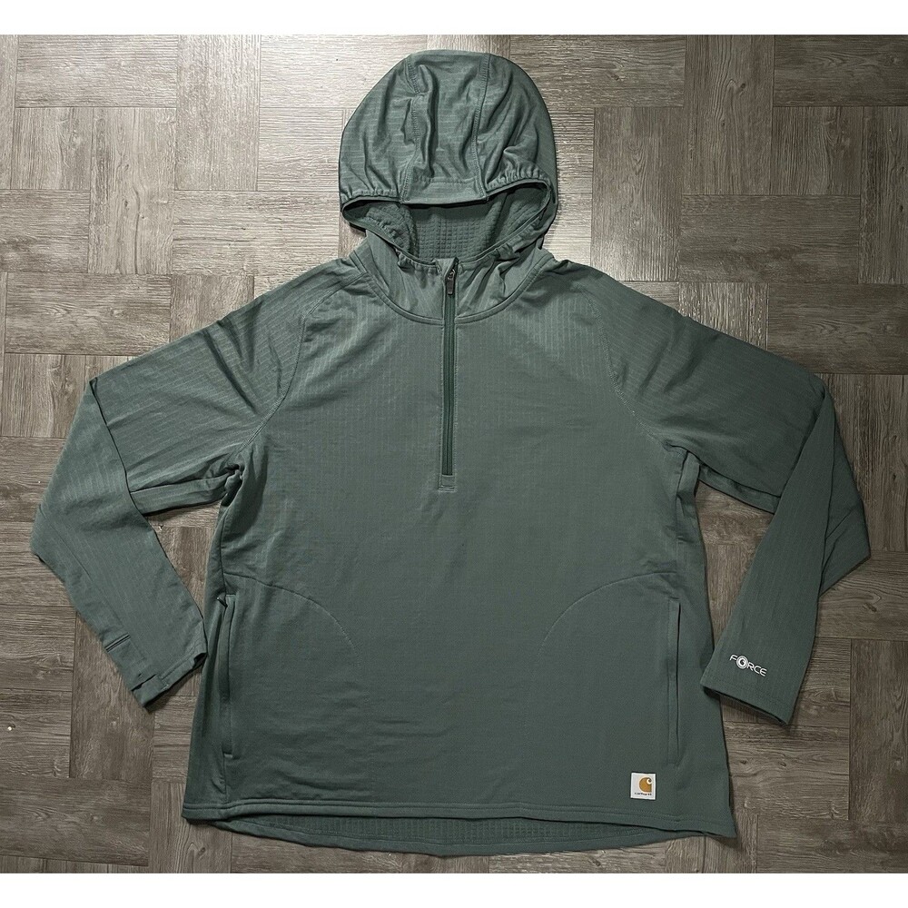 Carhartt FORCE Women's XL Force Relaxed Fit Half-Zip Hooded Shirt Green 106456